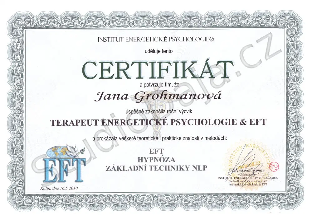 Certifikát EFT terapeut — Emotional Freedom Techniques